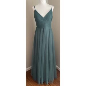 Jenny Yoo Dress Brielle 10 Tulle Maxi Formal Bridesmaid Wedding Teal Green Event